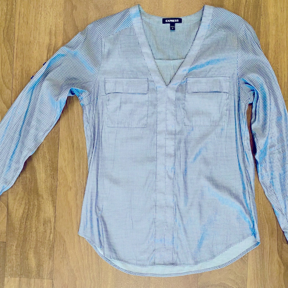 Express Light Blue White Polka Dot Blouse Sz Small